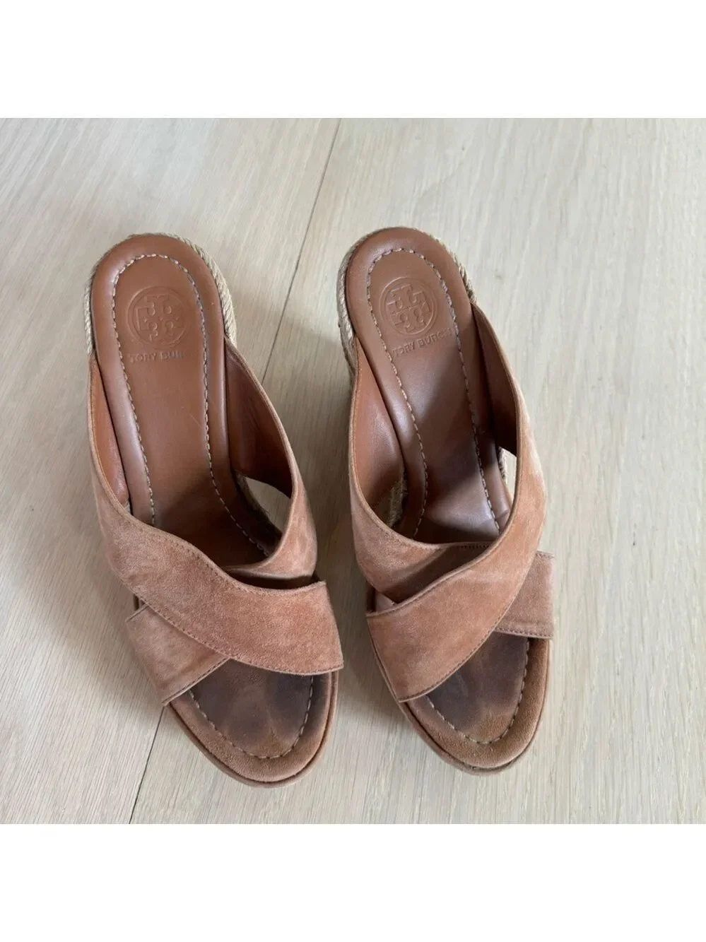 Tory Burch Wedges Shoes High Heels Brown And Gold Size 7.5